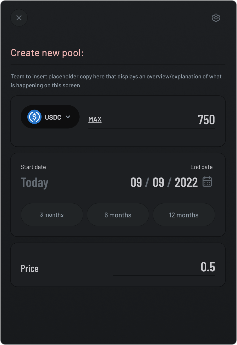 Spectra create pool UI